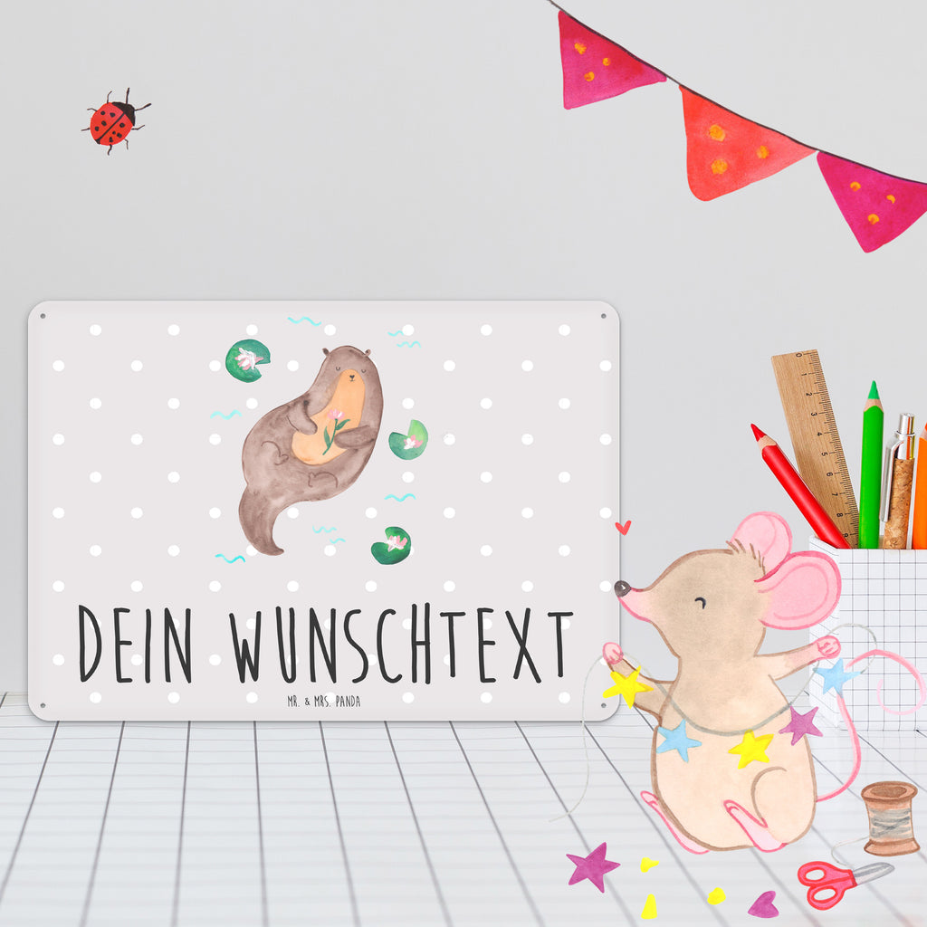 Personalisiertes Blechschild Otter Seerose Blechschild, Metallschild, Geschenk Schild, Schild, Magnet-Metall-Schild, Deko Schild, Wandschild, Wand-Dekoration, Türschild, Otter, Fischotter, Seeotter, Otter Seeotter See Otter