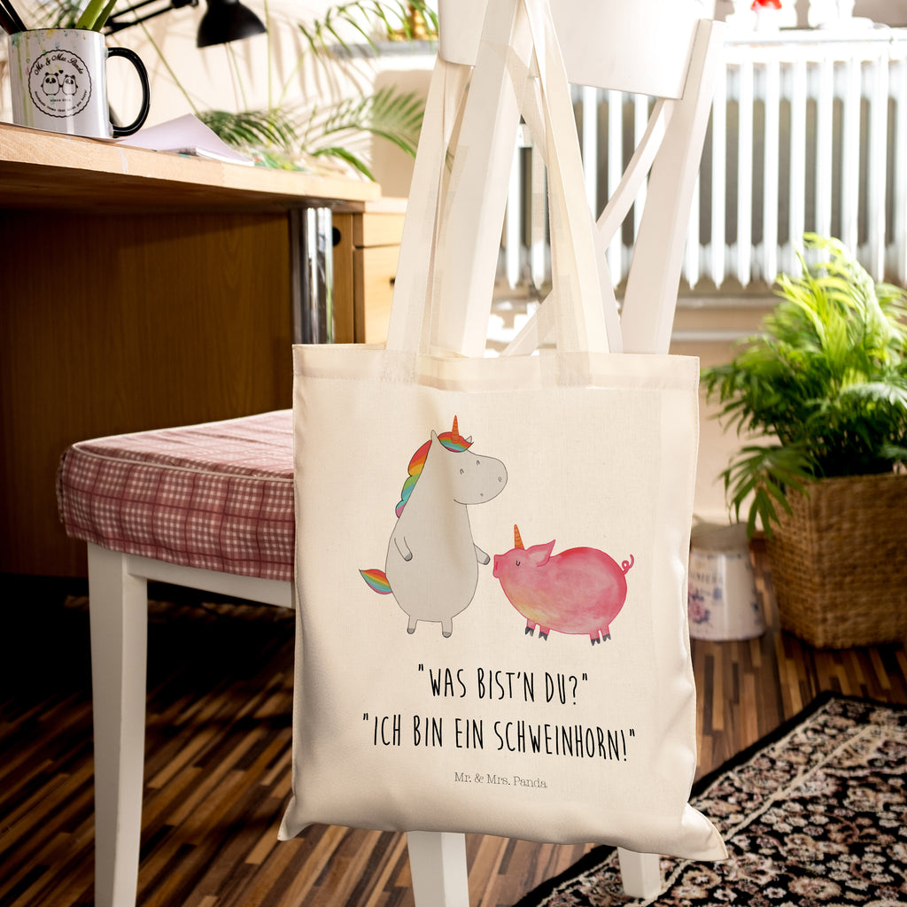 Tragetasche Einhorn + Schweinhorn Beuteltasche, Beutel, Einkaufstasche, Jutebeutel, Stoffbeutel, Tasche, Shopper, Umhängetasche, Strandtasche, Schultertasche, Stofftasche, Tragetasche, Badetasche, Jutetasche, Einkaufstüte, Laptoptasche, Einhorn, Einhörner, Einhorn Deko, Pegasus, Unicorn, Freundschaft, Schweinhorn, Schwein, Freundin, Schweinchen