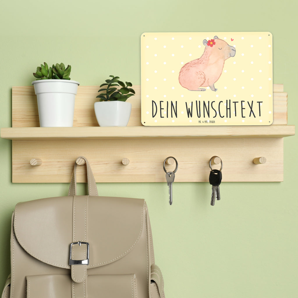 Personalisiertes Blechschild Capybara Blume Blechschild, Metallschild, Geschenk Schild, Schild, Magnet-Metall-Schild, Deko Schild, Wandschild, Wand-Dekoration, Türschild, Tiermotive, Gute Laune, lustige Sprüche, Tiere, Capybara