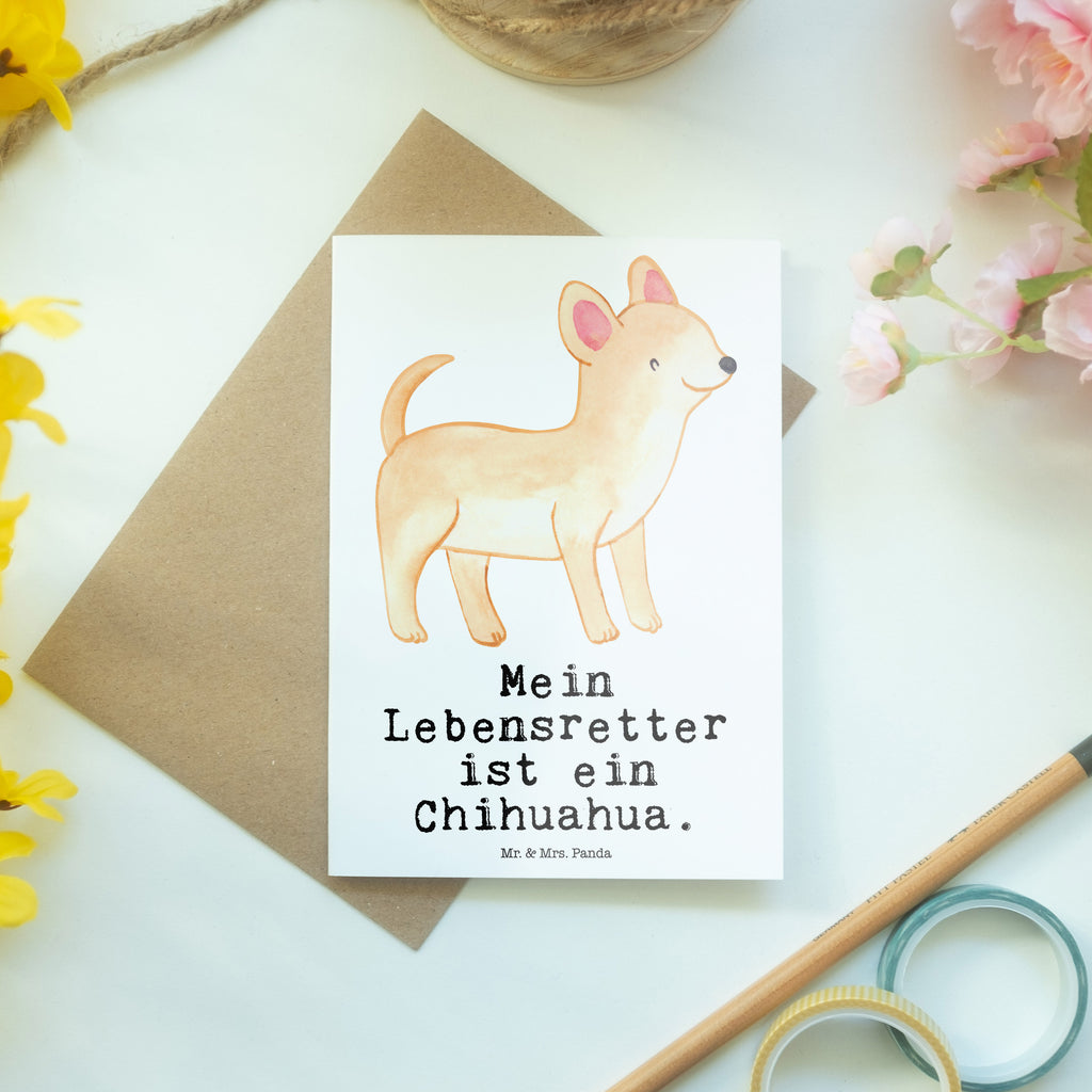 Grußkarte Chihuahua Lebensretter Grußkarte, Klappkarte, Einladungskarte, Glückwunschkarte, Hochzeitskarte, Geburtstagskarte, Karte, Ansichtskarten, Hund, Hunderasse, Rassehund, Hundebesitzer, Geschenk, Tierfreund, Schenken, Welpe, Chihuahua