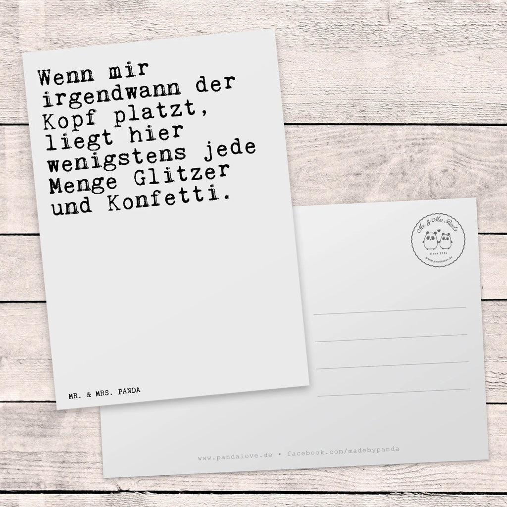 Postkarte Sprüche und Zitate Wenn mir irgendwann der Kopf platzt, liegt hier wenigstens jede Menge Glitzer und Konfetti. Postkarte, Karte, Geschenkkarte, Grußkarte, Einladung, Ansichtskarte, Geburtstagskarte, Einladungskarte, Dankeskarte, Ansichtskarten, Einladung Geburtstag, Einladungskarten Geburtstag, Spruch, Sprüche, lustige Sprüche, Weisheiten, Zitate, Spruch Geschenke, Spruch Sprüche Weisheiten Zitate Lustig Weisheit Worte