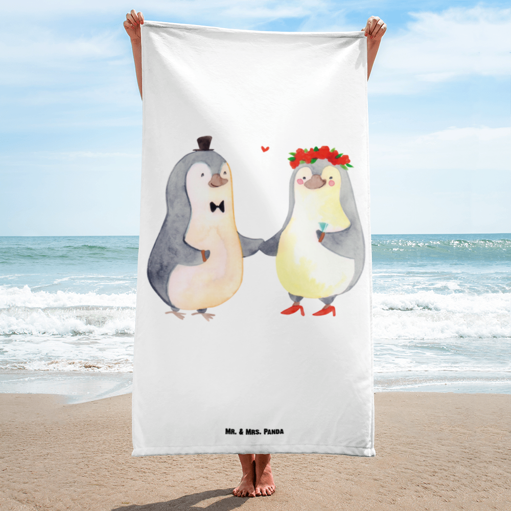 XL Badehandtuch Pinguin Heirat Handtuch, Badetuch, Duschtuch, Strandtuch, Saunatuch, Liebe, Partner, Freund, Freundin, Ehemann, Ehefrau, Heiraten, Verlobung, Heiratsantrag, Liebesgeschenk, Jahrestag, Hocheitstag