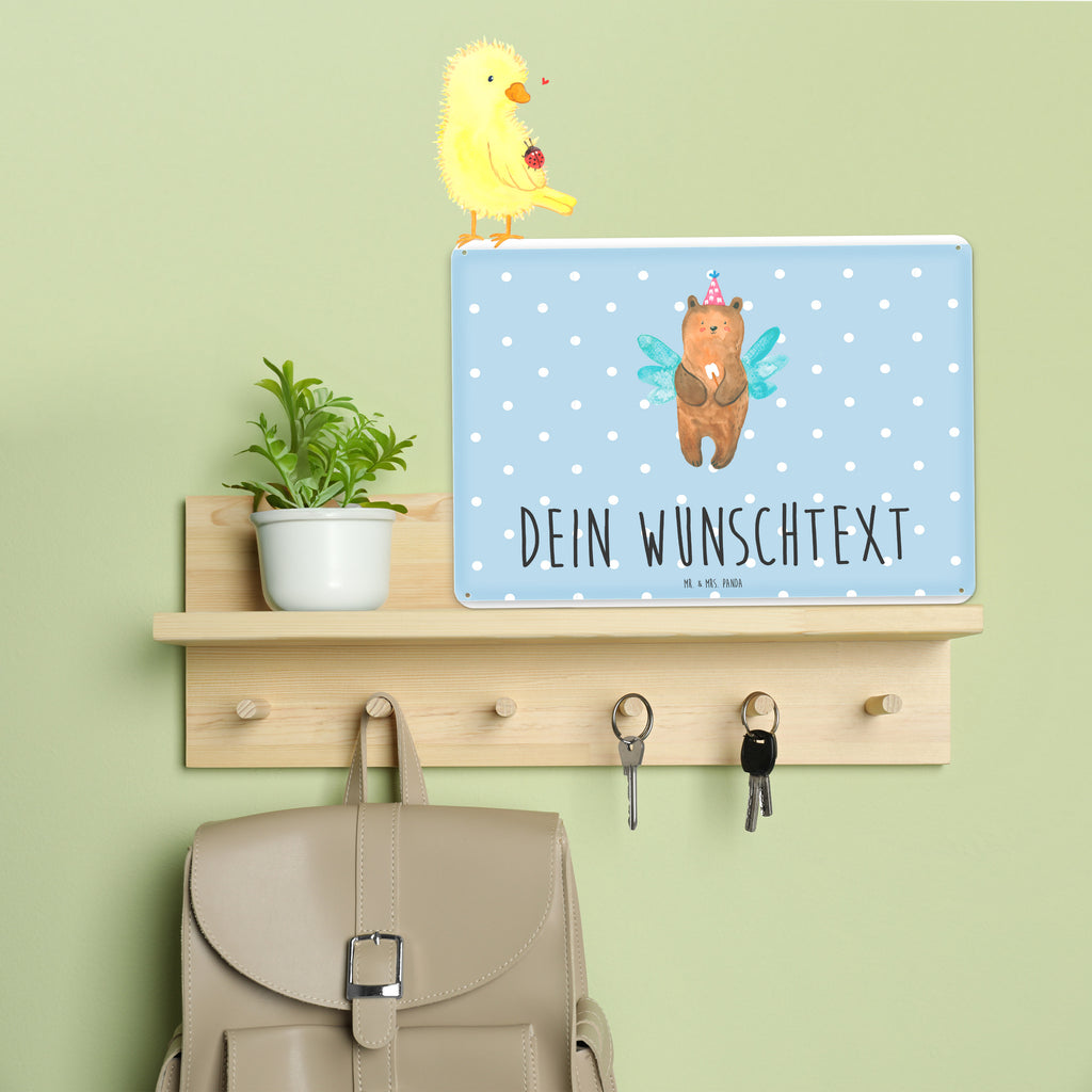 Personalisiertes Blechschild Bär Zahnfee Blechschild, Metallschild, Geschenk Schild, Schild, Magnet-Metall-Schild, Deko Schild, Wandschild, Wand-Dekoration, Türschild, Bär, Teddy, Teddybär, Zahnfee, Fee, Milchzahn, Erster Zahn