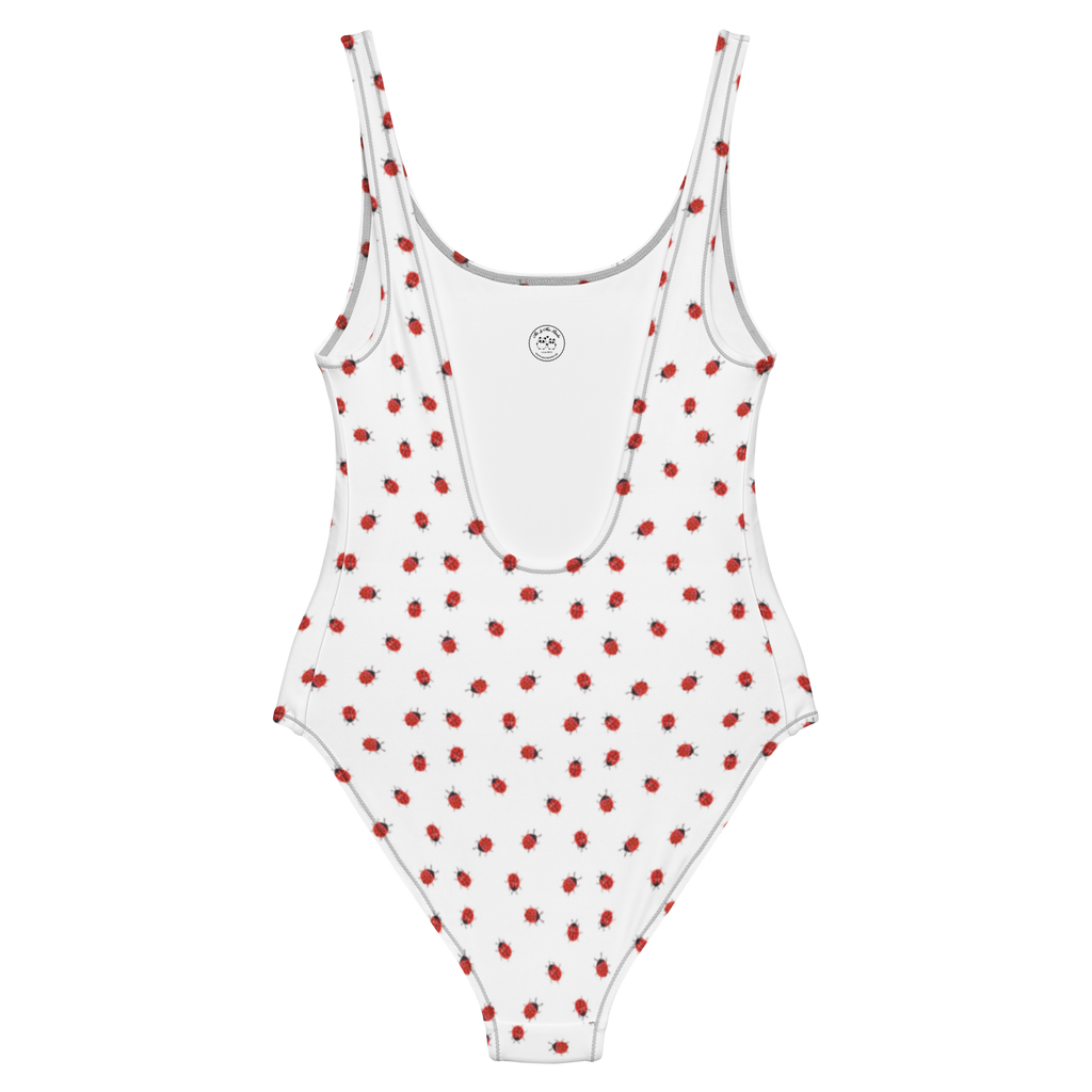 Badeanzug Marienkäfer Design Muster Badebekleidung, Bademode, Badeanzug, Swimsuit, Rückenfreier Badeanzug, Luxus-Bademode, Aquarell, Marienkäfer, grüne Punkte, Muster, niedlich, verspielt