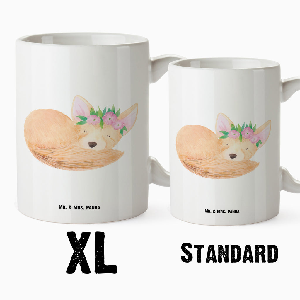 XL Tasse Wüstenfuchs Blumenkranz XL Tasse, Große Tasse, Grosse Kaffeetasse, XL Becher, XL Teetasse, spülmaschinenfest, Jumbo Tasse, Groß, Afrika, Wildtiere, Wüste, Wüstenfuchs, Blumen, Blumenkranz, Glücklich