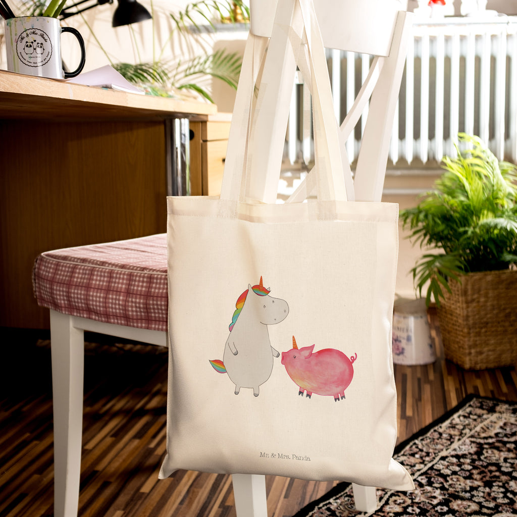 Tragetasche Einhorn + Schweinhorn Beuteltasche, Beutel, Einkaufstasche, Jutebeutel, Stoffbeutel, Tasche, Shopper, Umhängetasche, Strandtasche, Schultertasche, Stofftasche, Tragetasche, Badetasche, Jutetasche, Einkaufstüte, Laptoptasche, Einhorn, Einhörner, Einhorn Deko, Pegasus, Unicorn, Freundschaft, Schweinhorn, Schwein, Freundin, Schweinchen