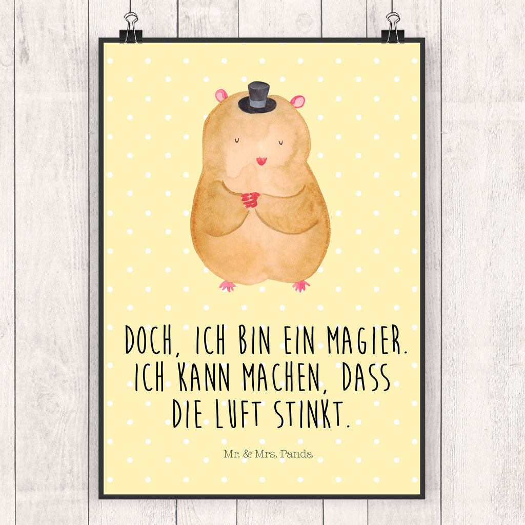 Poster Hamster Hut Poster, Wandposter, Bild, Wanddeko, Küchenposter, Kinderposter, Wanddeko Bild, Raumdekoration, Wanddekoration, Handgemaltes Poster, Mr. & Mrs. Panda Poster, Designposter, Kunstdruck, Posterdruck, Tiermotive, Gute Laune, lustige Sprüche, Tiere, Hamster, Hut, Magier, Zylinder, Zwerghamster, Zauberer