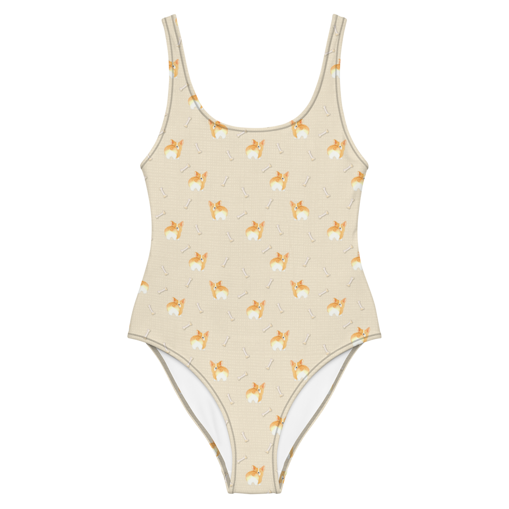 Badeanzug Corgie Po Badebekleidung, Bademode, Badeanzug, Swimsuit, Rückenfreier Badeanzug, Luxus-Bademode, Hund, Hundemotiv, Haustier, Hunderasse, Tierliebhaber, Hundebesitzer, Sprüche, Corgie, Hundeliebe, Motivation, Selbstliebe, Spruch