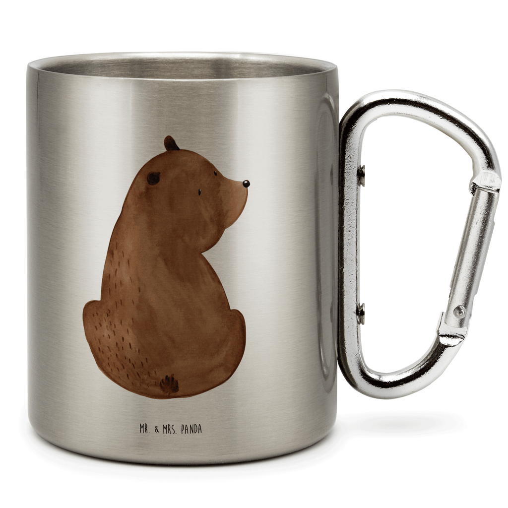 Edelstahlbecher Bär Schulterblick Edelstahltasse, Karabiner, Edelstahlbecher, Outdoor, Camping, Tasse, Becher, Bär, Teddy, Teddybär, Selbstachtung, Weltansicht, Motivation, Bären, Bärenliebe, Weisheit