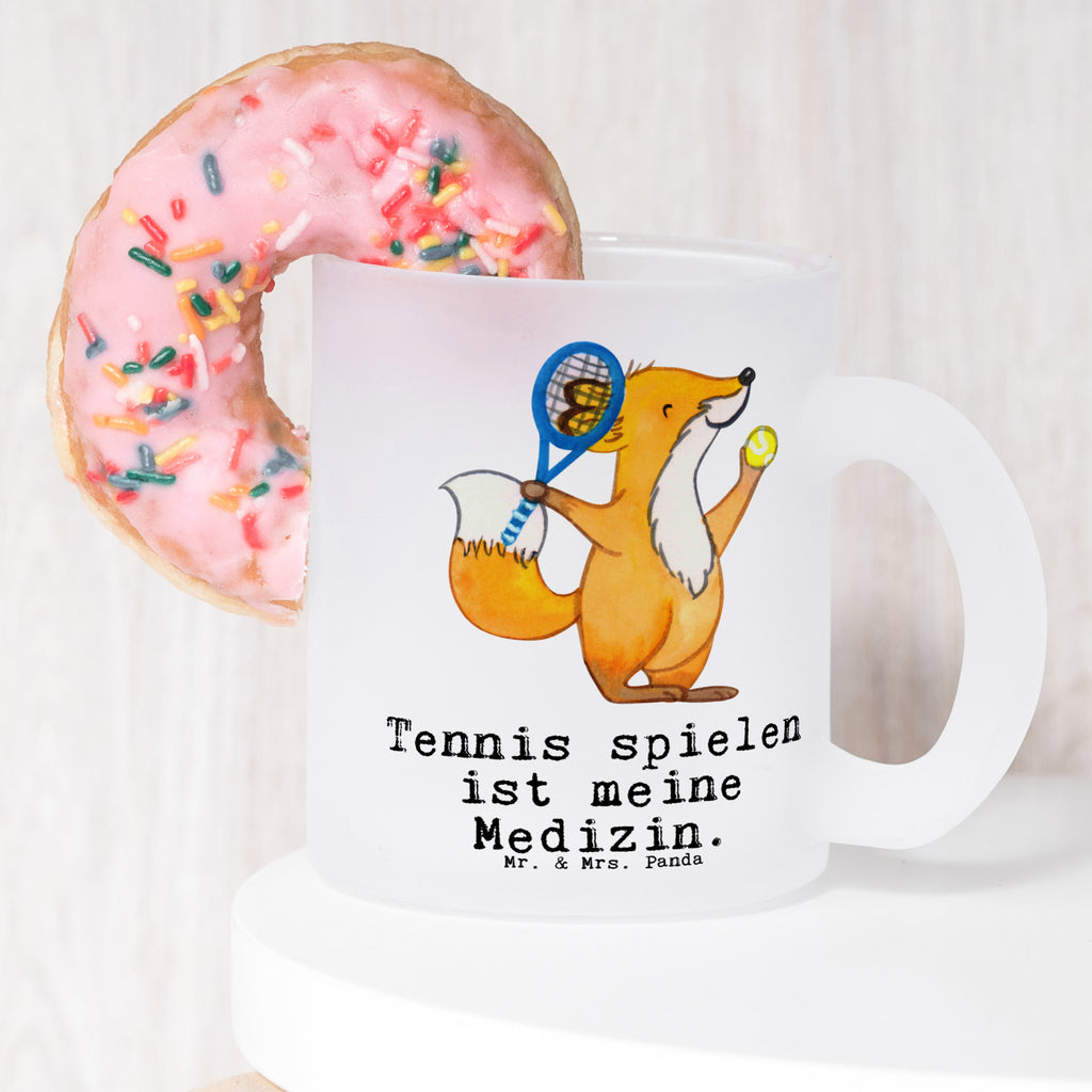 Teetasse Fuchs Tennis spielen Medizin Teetasse, Teeglas, Teebecher, Tasse mit Henkel, Tasse, Glas Teetasse, Teetasse aus Glas, Geschenk, Sport, Sportart, Hobby, Schenken, Danke, Dankeschön, Auszeichnung, Gewinn, Sportler, Tennis spielen, Tennisclub, Tennisverein, Tennis Turnier, Ballsportart