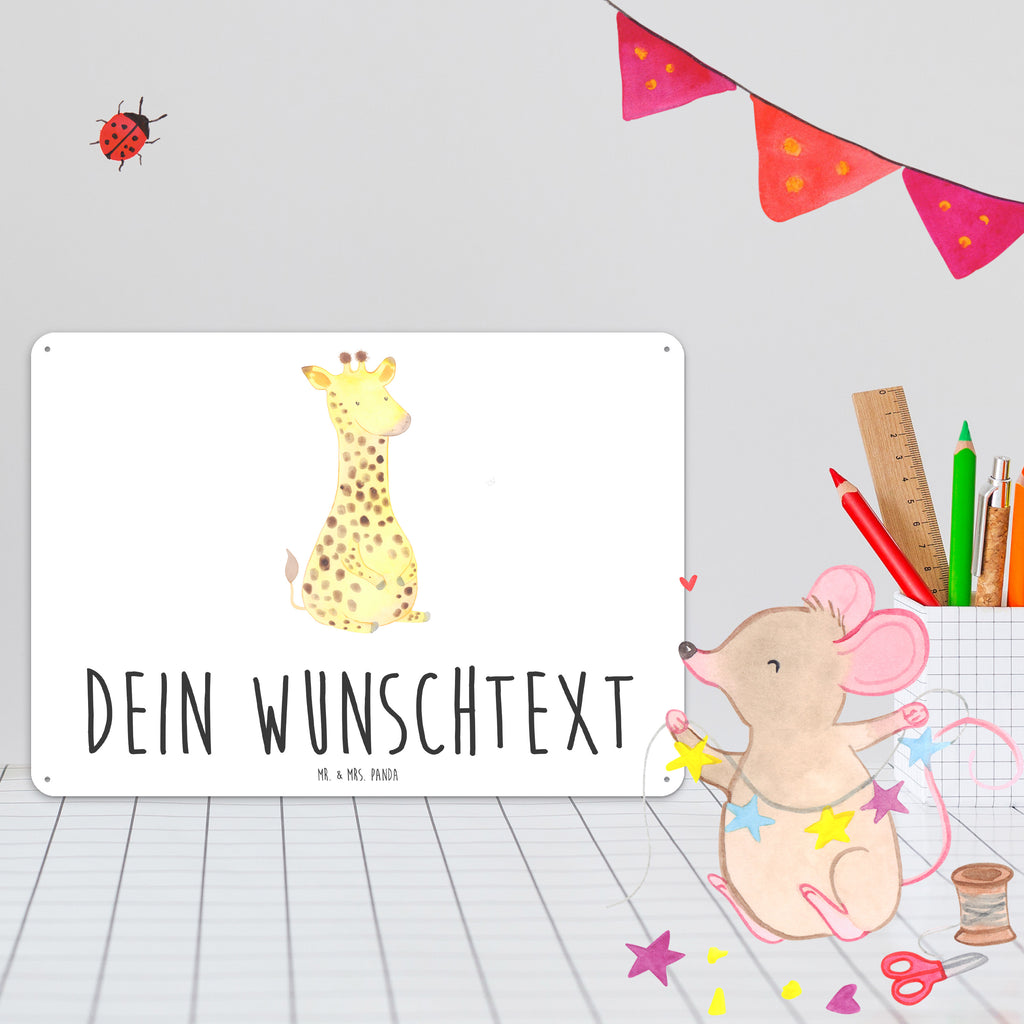 Personalisiertes Blechschild Giraffe Zufrieden Blechschild, Metallschild, Geschenk Schild, Schild, Magnet-Metall-Schild, Deko Schild, Wandschild, Wand-Dekoration, Türschild, Afrika, Wildtiere, Giraffe, Zufrieden, Glück, Abenteuer