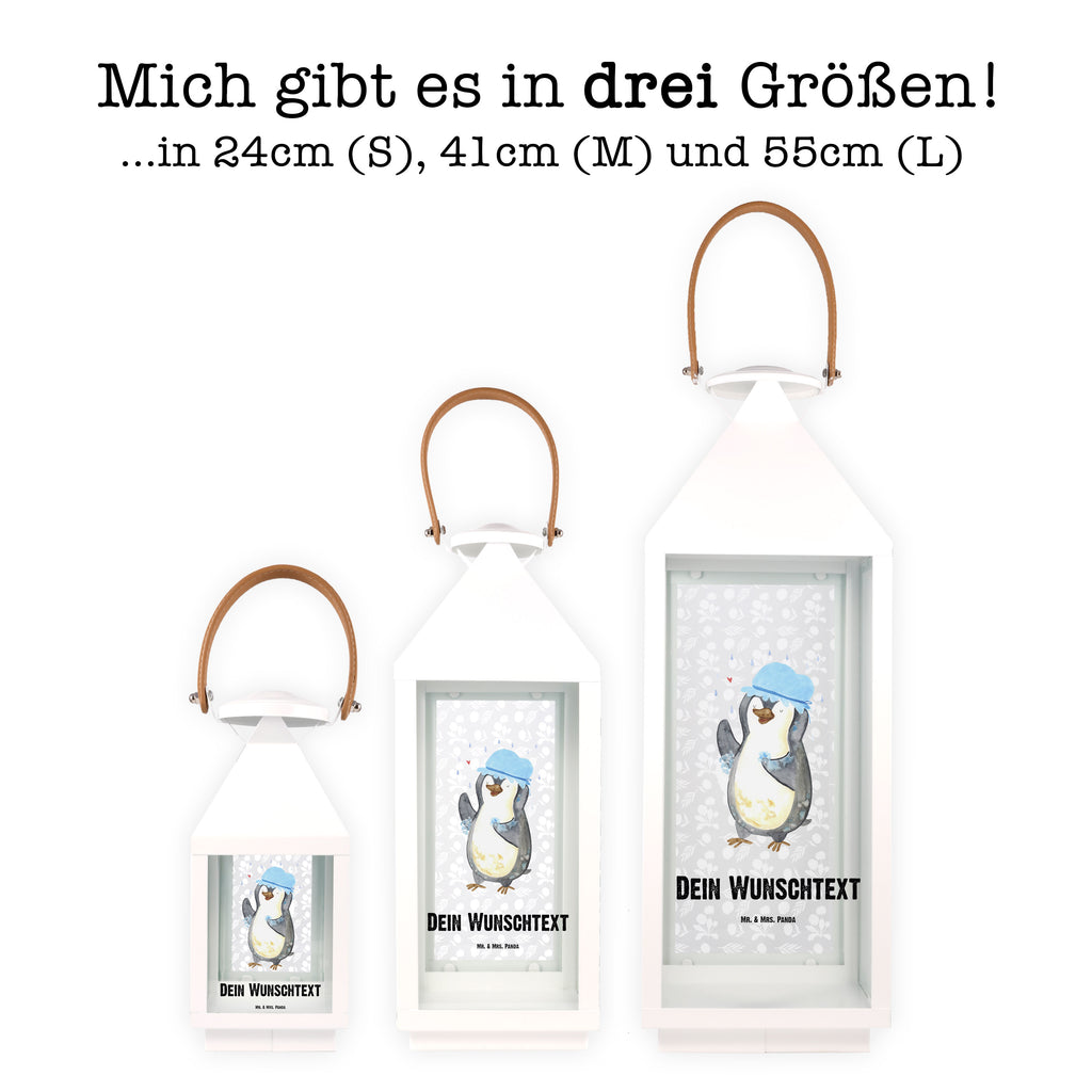 Personalisierte Deko Laterne Pinguin duscht Gartenlampe, Gartenleuchte, Gartendekoration, Gartenlicht, Laterne  kleine Laternen, XXL Laternen, Laterne groß, Pinguin, Pinguine, Dusche, duschen, Lebensmotto, Motivation, Neustart, Neuanfang, glücklich sein