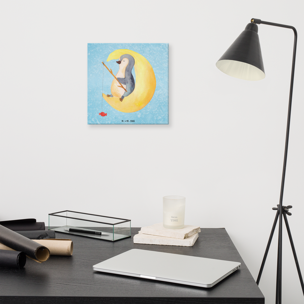 Leinwand Bild Pinguin Mond Leinwand, Bild, Kunstdruck, Wanddeko, Dekoration, Pinguin, Pinguine, Spruch, schlafen, Nachtruhe, Einschlafen, Schlafzimmer, Schlafstörungen, Gästezimmer