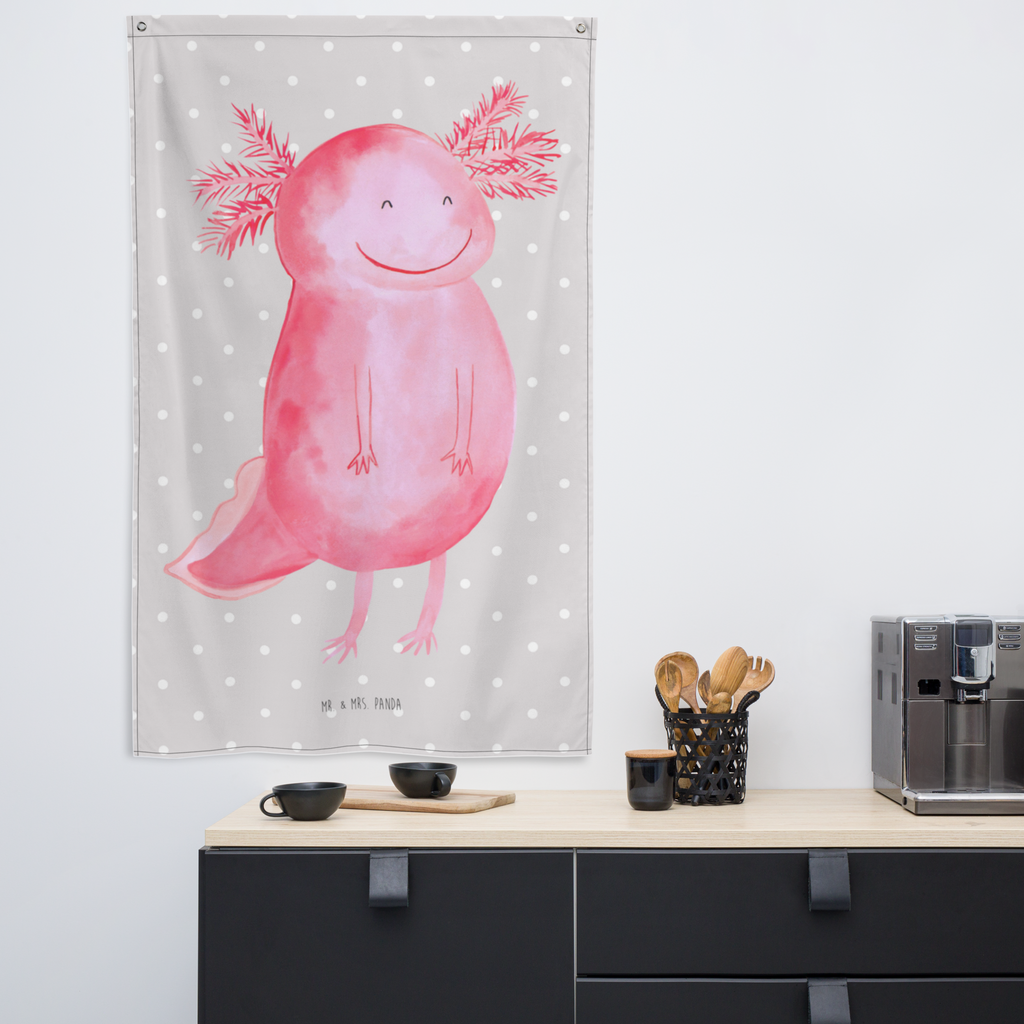 Wandteppich Axolotl glücklich Wandbehang, Dekoration, Boho, Wandteppich, Wandtuch, Wanddeko, Tapisserie, Tapestry, Wandbild, Textil-Kunst, Schmuck-Wandbehang, Wand Deko, Kinderzimmer, Kinderzimmer Wand, Kinderzimmer Deko, Kinderzimmer Wanddeko, Axolotl, Molch, Axolot, Schwanzlurch, Lurch, Lurche, Motivation, gute Laune