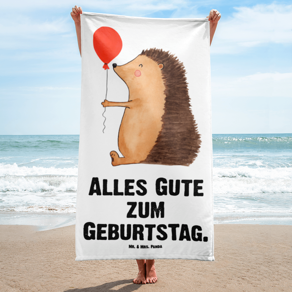 XL Badehandtuch Igel Luftballon Handtuch, Badetuch, Duschtuch, Strandtuch, Saunatuch, Tiermotive, Gute Laune, lustige Sprüche, Tiere, Igel, Geburtstag, Herzlichen Glückwunsch, Glückwunsch, Geburtstagskind, Ballon, Happy Birthday