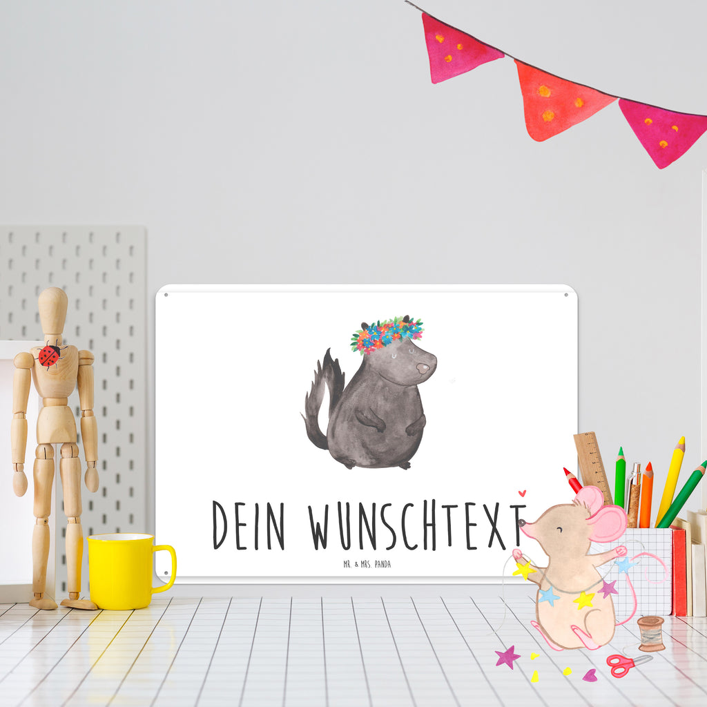 Personalisiertes Blechschild Stinktier Blumenmaedchen Blechschild, Metallschild, Geschenk Schild, Schild, Magnet-Metall-Schild, Deko Schild, Wandschild, Wand-Dekoration, Türschild, Stinktier, Skunk, Wildtier, Raubtier, Stinker, Stinki, Yoga, Namaste, Lebe, Liebe, Lache