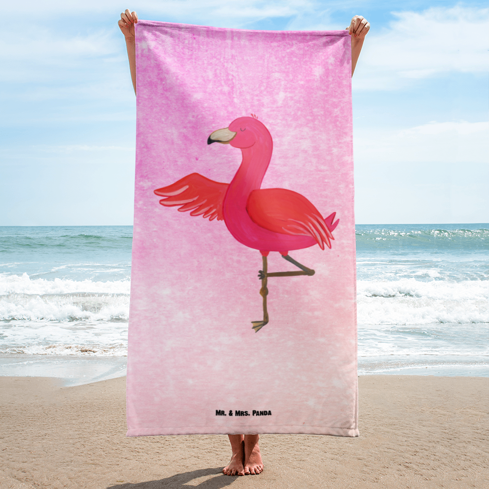 XL Badehandtuch Flamingo Yoga Handtuch, Badetuch, Duschtuch, Strandtuch, Saunatuch, Flamingo, Vogel, Yoga, Namaste, Achtsamkeit, Yoga-Übung, Entspannung, Ärger, Aufregen, Tiefenentspannung