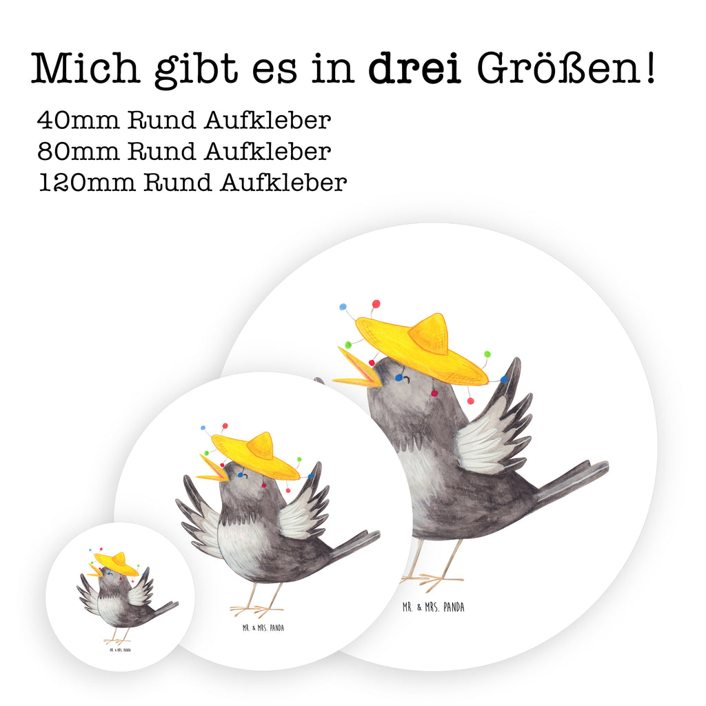 Rund Aufkleber Rabe mit Sombrero Sticker, Aufkleber, Etikett, Tiermotive, Gute Laune, lustige Sprüche, Tiere, Rabe, Vogel, Vögel, Spruch positiv, fröhlich sein, glücklich sein, Glück Spruch, froh, Elster, Motivation