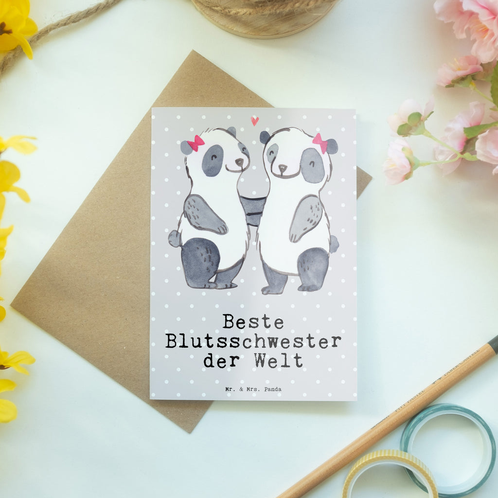 Grußkarte Panda Beste Blutsschwester der Welt Grußkarte, Klappkarte, Einladungskarte, Glückwunschkarte, Hochzeitskarte, Geburtstagskarte, Karte, Ansichtskarten, für, Dankeschön, Geschenk, Schenken, Geburtstag, Geburtstagsgeschenk, Geschenkidee, Danke, Bedanken, Mitbringsel, Freude machen, Geschenktipp, Blutsschwester, Blutsgeschwister, Freundin, Bae, Schwestern, Schwester, Geschwister, Schwesterherz, Sister, Familie, Kleinigkeit, Beste, Tochter, Liebe