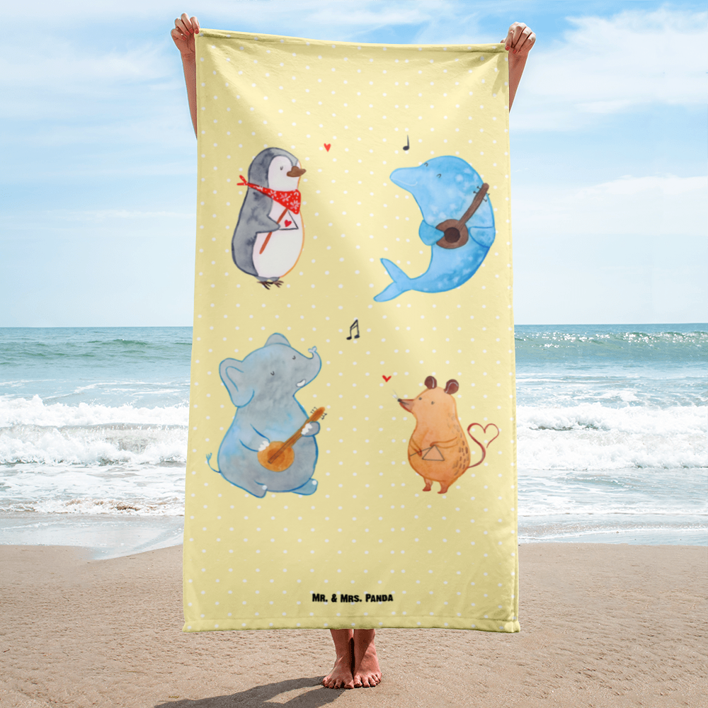 XL Badehandtuch Big Band Handtuch, Badetuch, Duschtuch, Strandtuch, Saunatuch, Tiermotive, Gute Laune, lustige Sprüche, Tiere, Hund, Pinguin, Maus, Elefant, Delfin, Gitarre, Band, Triangel, Musikanten, Musik