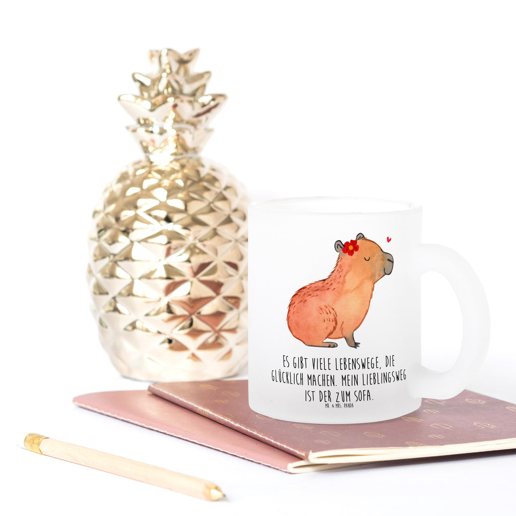 Teetasse Capybara Blume Teetasse, Teeglas, Teebecher, Tasse mit Henkel, Tasse, Glas Teetasse, Teetasse aus Glas, Tiermotive, Gute Laune, lustige Sprüche, Tiere, Capybara