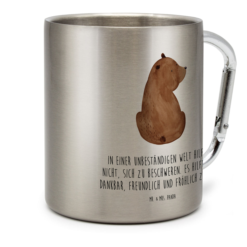 Edelstahlbecher Bär Schulterblick Edelstahltasse, Karabiner, Edelstahlbecher, Outdoor, Camping, Tasse, Becher, Bär, Teddy, Teddybär, Selbstachtung, Weltansicht, Motivation, Bären, Bärenliebe, Weisheit