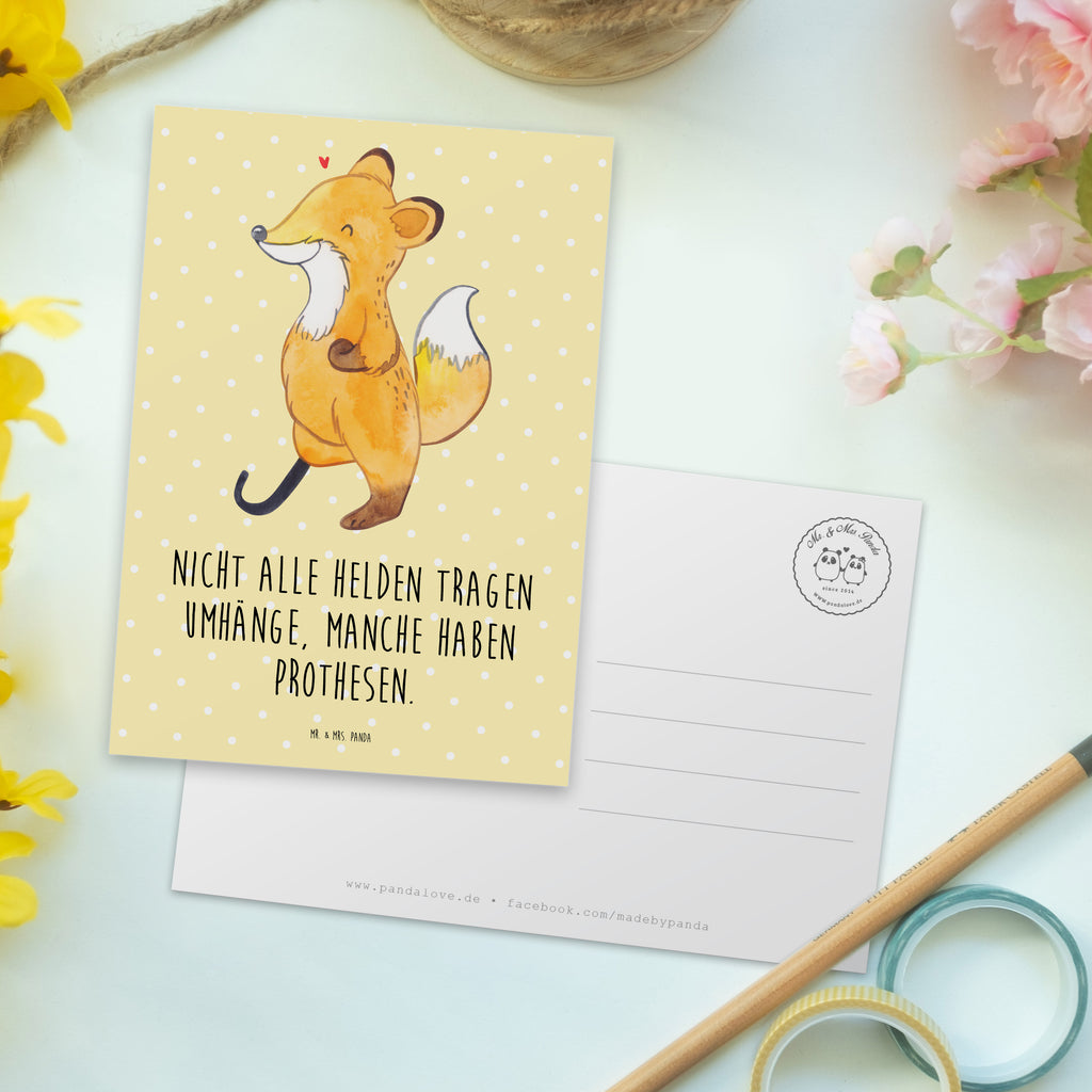 Postkarte Fuchs Beinprothese Postkarte, Karte, Geschenkkarte, Grußkarte, Einladung, Ansichtskarte, Geburtstagskarte, Einladungskarte, Dankeskarte, Ansichtskarten, Einladung Geburtstag, Einladungskarten Geburtstag, Fuchs, Amputation, Beimamputation, Beinprothese