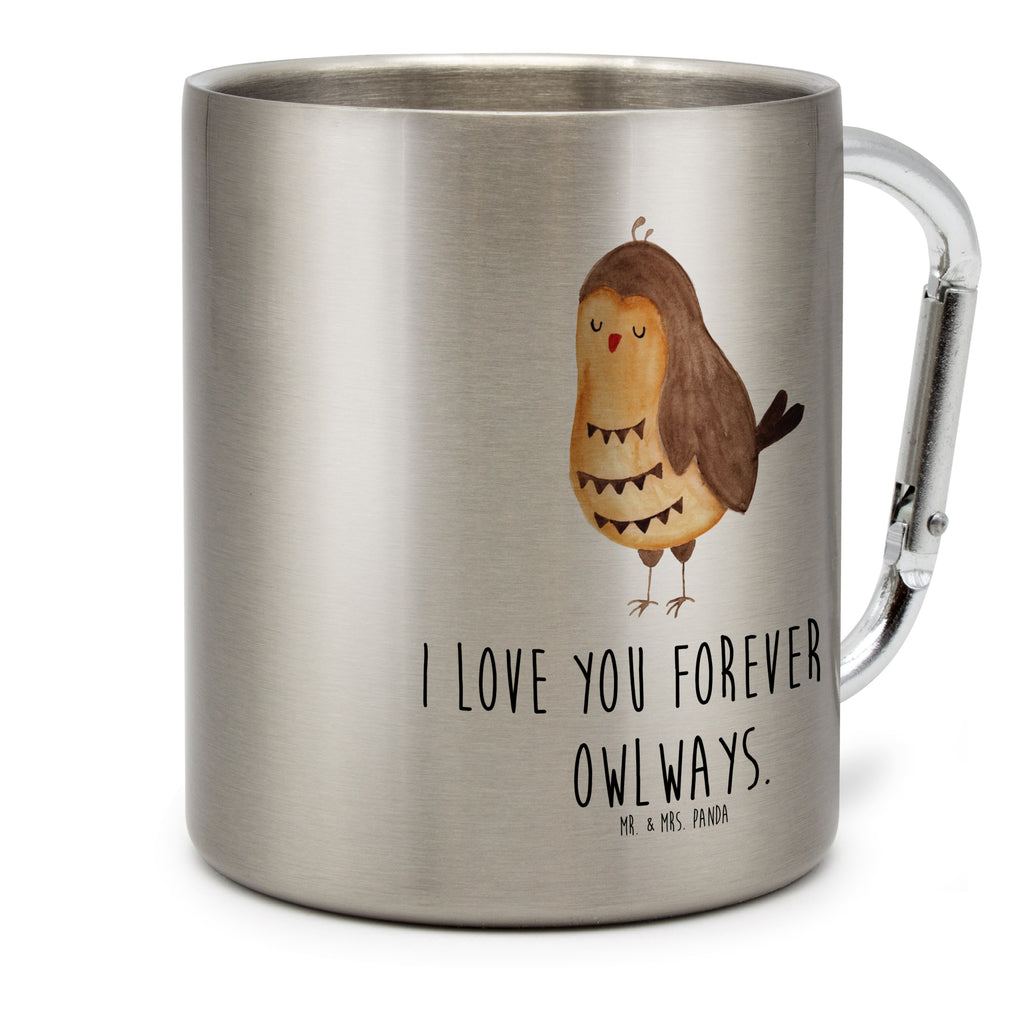 Edelstahlbecher Eule Zufrieden Edelstahltasse, Karabiner, Edelstahlbecher, Outdoor, Camping, Tasse, Becher, Eule, Eule Spruch, Eule deko, Owl, Liebe Spruch, Romantisch, Wortspiel lustig, Spruch schön, Geschenk Hochzeitstag