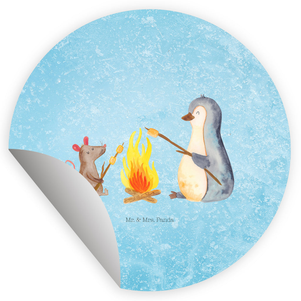 Rund Aufkleber Pinguin Lagerfeuer Sticker, Aufkleber, Etikett, Pinguin, Maus, Pinguine, Lagerfeuer, Leben, Arbeit, Job, Motivation, Büro, Büroalltag, Lebensspruch, Lebensmotivation, Neustart, Liebe, grillen, Feuer, Marshmallows