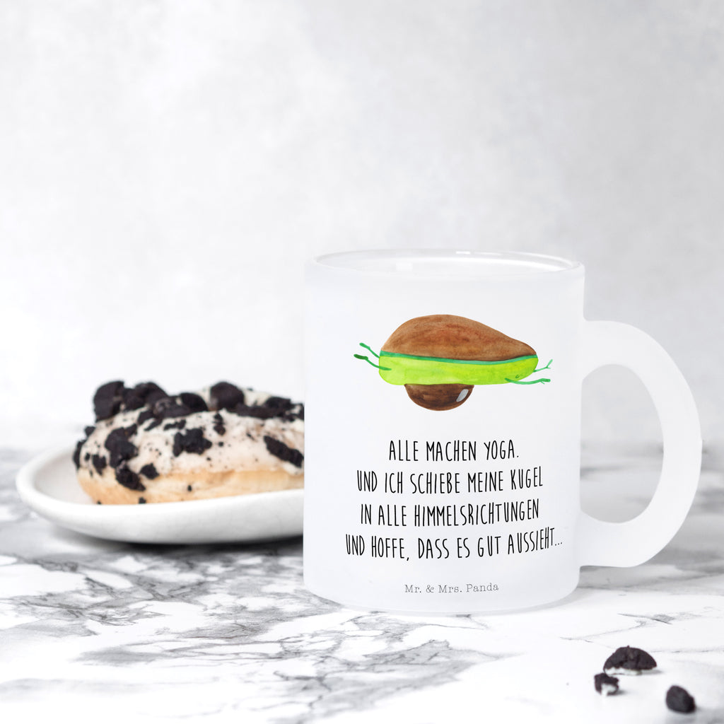 Teetasse Avocado Yoga Teetasse, Teeglas, Teebecher, Tasse mit Henkel, Tasse, Glas Teetasse, Teetasse aus Glas, Avocado, Veggie, Vegan, Gesund, Avocado Yoga Vegan