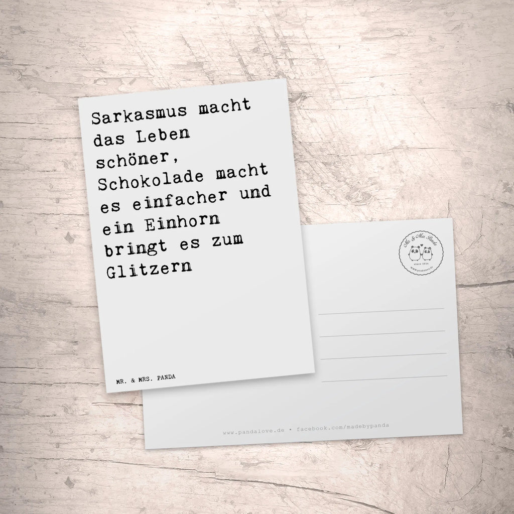 Postkarte Sprüche und Zitate Sarkasmus macht das Leben schöner, Schokolade macht es einfacher und ein Einhorn bringt es zum Glitzern. Postkarte, Karte, Geschenkkarte, Grußkarte, Einladung, Ansichtskarte, Geburtstagskarte, Einladungskarte, Dankeskarte, Ansichtskarten, Einladung Geburtstag, Einladungskarten Geburtstag, Spruch, Sprüche, lustige Sprüche, Weisheiten, Zitate, Spruch Geschenke, Spruch Sprüche Weisheiten Zitate Lustig Weisheit Worte