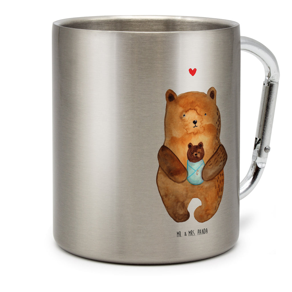 Edelstahlbecher Bär mit Baby Edelstahltasse, Karabiner, Edelstahlbecher, Outdoor, Camping, Tasse, Becher, Bär, Teddy, Teddybär, Eltern, Mutter, Baby, Taufe, Geburt, Nichte, Neffe, Enkel, Enkelin, Täufling, Geburtstag, Glückwunsch