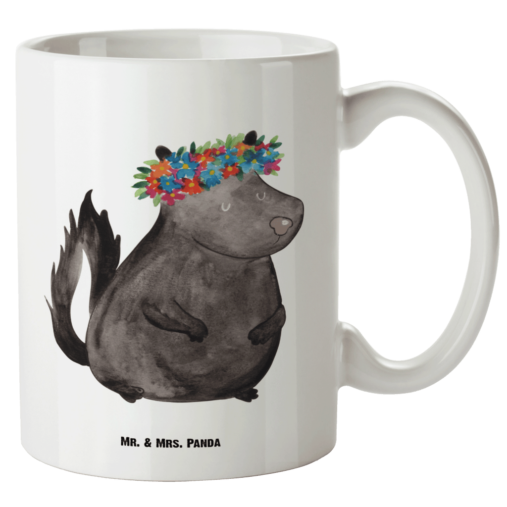 XL Tasse Stinktier Blumenmaedchen XL Tasse, Große Tasse, Grosse Kaffeetasse, XL Becher, XL Teetasse, spülmaschinenfest, Jumbo Tasse, Groß, Stinktier, Skunk, Wildtier, Raubtier, Stinker, Stinki, Yoga, Namaste, Lebe, Liebe, Lache