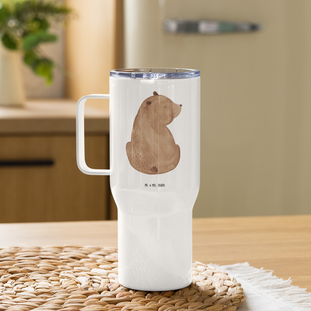 XXL Thermobecher Bär Schulterblick Thermobecher, XL Thermobecher, Reisebecher, XL Reisetasse, Großer Thermobecher, Autobecher, Jumbo Becher, Bär, Teddy, Teddybär, Selbstachtung, Weltansicht, Motivation, Bären, Bärenliebe, Weisheit