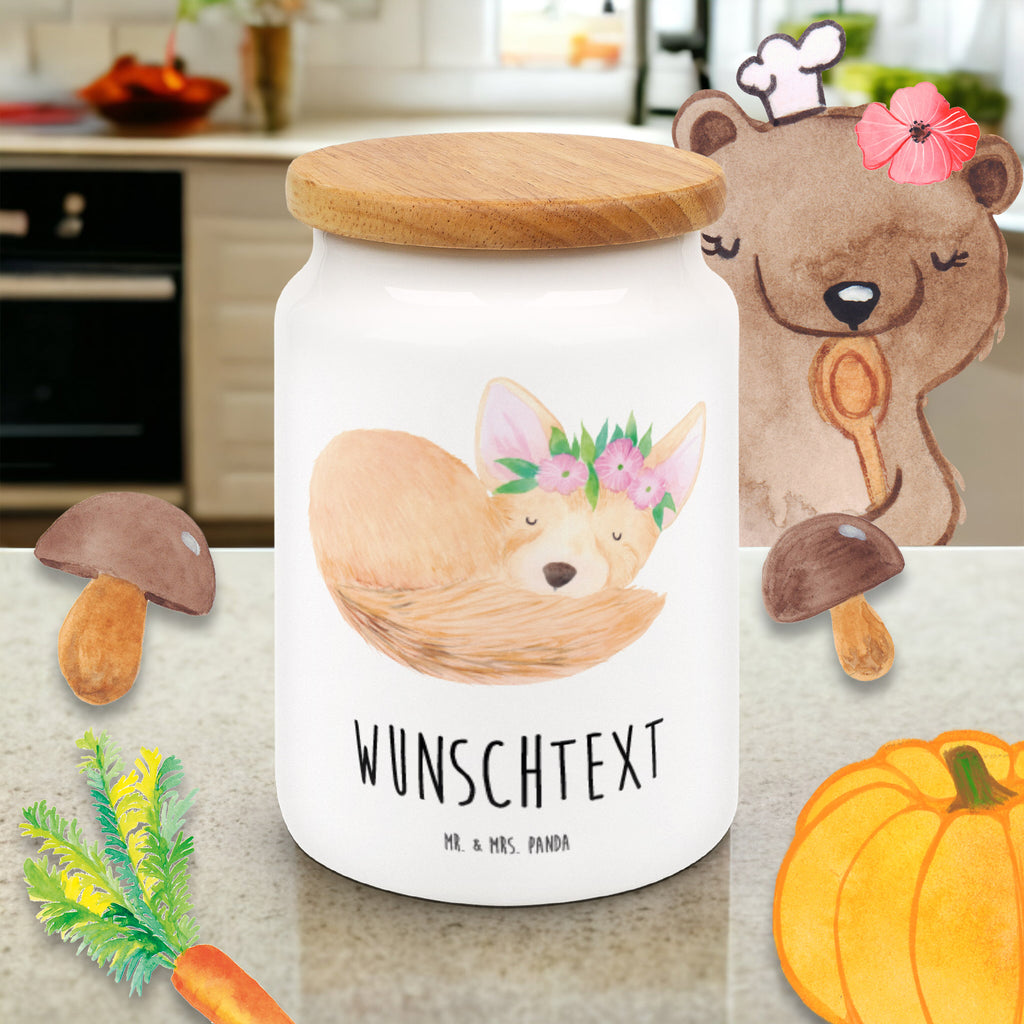 Personalisierte Vorratsdose Wüstenfuchs Blumenkranz Personalisierte Vorratsdose, Personalisierte Keksdose, Personalisierte Keramikdose, Personalisierte Leckerlidose, Personalisierte Dose, Personalisierter Vorratsbehälter, Personalisierte Aufbewahrungsdose, Afrika, Wildtiere, Wüste, Wüstenfuchs, Blumen, Blumenkranz, Glücklich