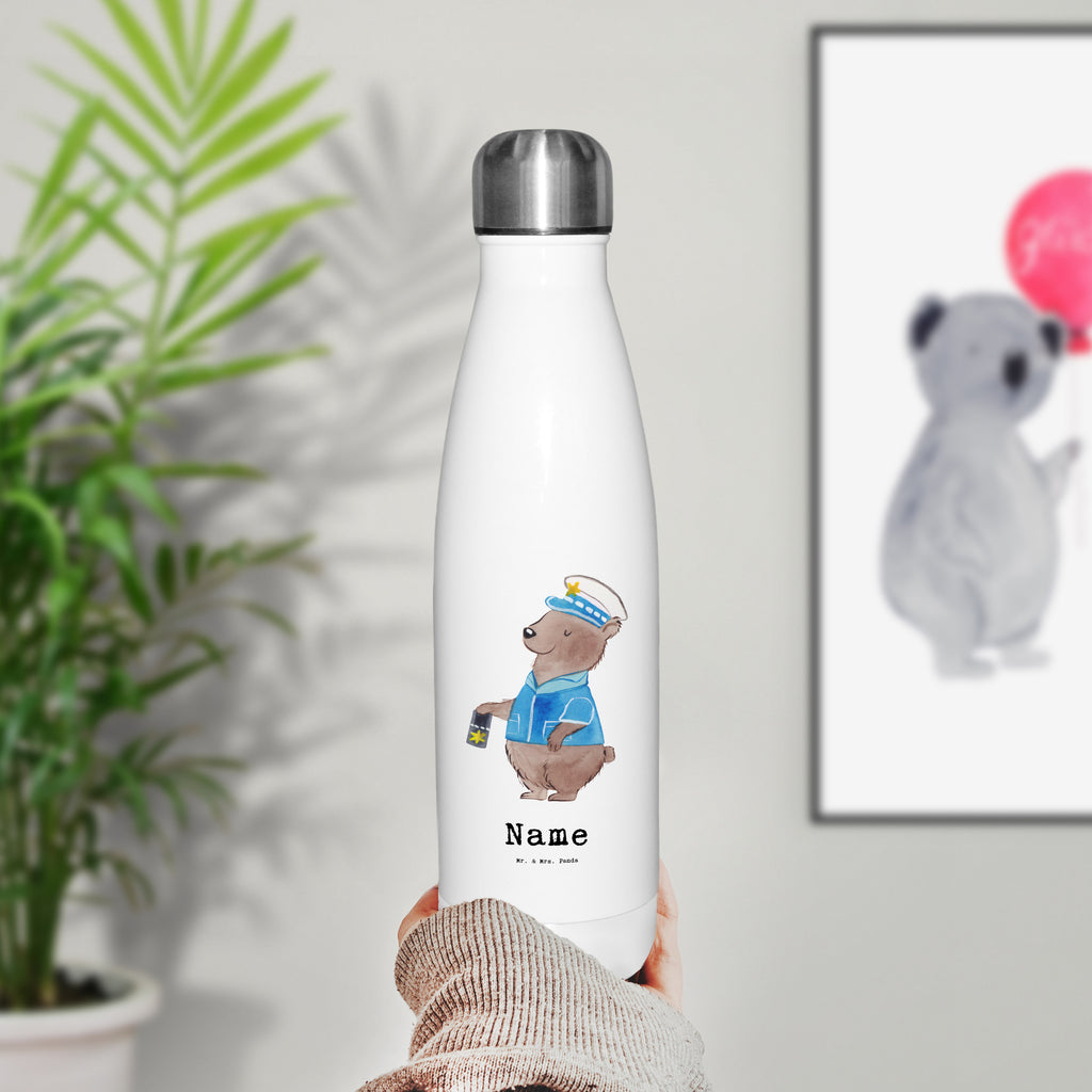 Personalisierte Thermosflasche Polizist mit Herz Personalisierte Isolierflasche, Personalisierte Thermoflasche, Personalisierte Trinkflasche, Trinkflasche Mit Namen, Wunschname, Bedrucken, Namensflasche, Beruf, Ausbildung, Jubiläum, Abschied, Rente, Kollege, Kollegin, Geschenk, Schenken, Arbeitskollege, Mitarbeiter, Firma, Danke, Dankeschön, Polizist, Polizeibeamter, Wachmann, Cop, Polizei, Studium