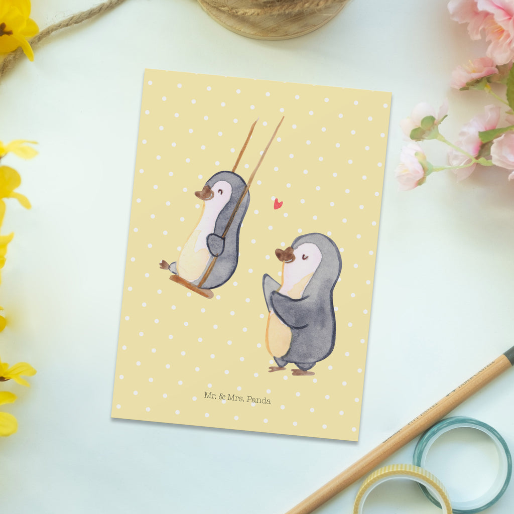 Postkarte Pinguin Oma schaukeln Postkarte, Karte, Geschenkkarte, Grußkarte, Einladung, Ansichtskarte, Geburtstagskarte, Einladungskarte, Dankeskarte, Ansichtskarten, Einladung Geburtstag, Einladungskarten Geburtstag, Familie, Vatertag, Muttertag, Bruder, Schwester, Mama, Papa, Oma, Opa, beste Oma, Lieblingsoma, Geschenk für Oma, Omi, Großmutter