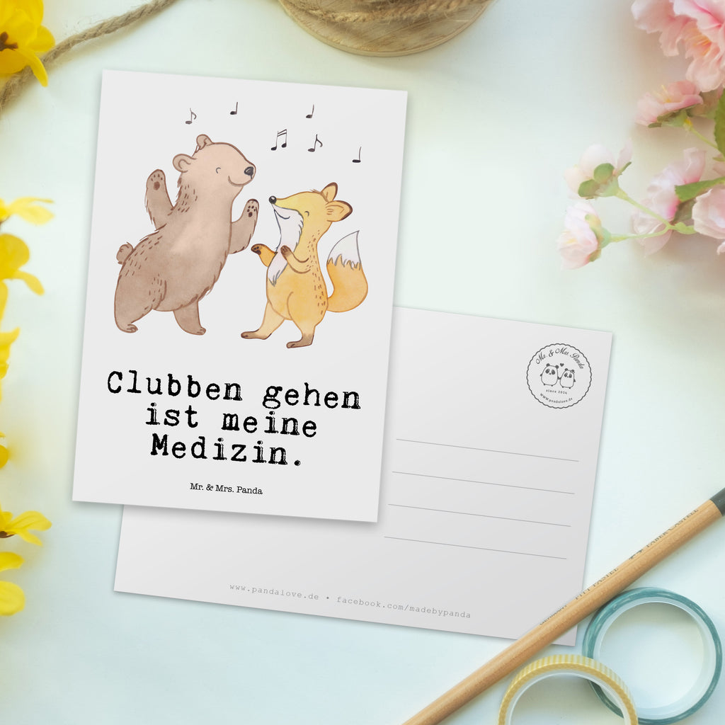 Postkarte Bär & Fuchs Disco Medizin Postkarte, Karte, Geschenkkarte, Grußkarte, Einladung, Ansichtskarte, Geburtstagskarte, Einladungskarte, Dankeskarte, Ansichtskarten, Einladung Geburtstag, Einladungskarten Geburtstag, Geschenk, Sport, Sportart, Hobby, Schenken, Danke, Dankeschön, Auszeichnung, Gewinn, Sportler, Disco, Clubs, Tanzen, Feiern, Clubbing