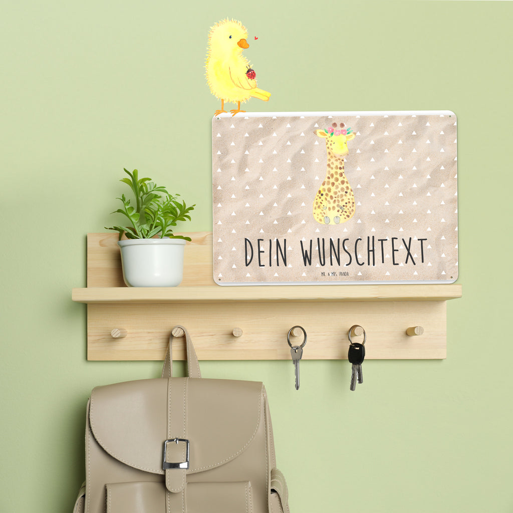 Personalisiertes Blechschild Giraffe Blumenkranz Blechschild, Metallschild, Geschenk Schild, Schild, Magnet-Metall-Schild, Deko Schild, Wandschild, Wand-Dekoration, Türschild, Afrika, Wildtiere, Giraffe, Blumenkranz, Abenteurer, Selbstliebe, Freundin