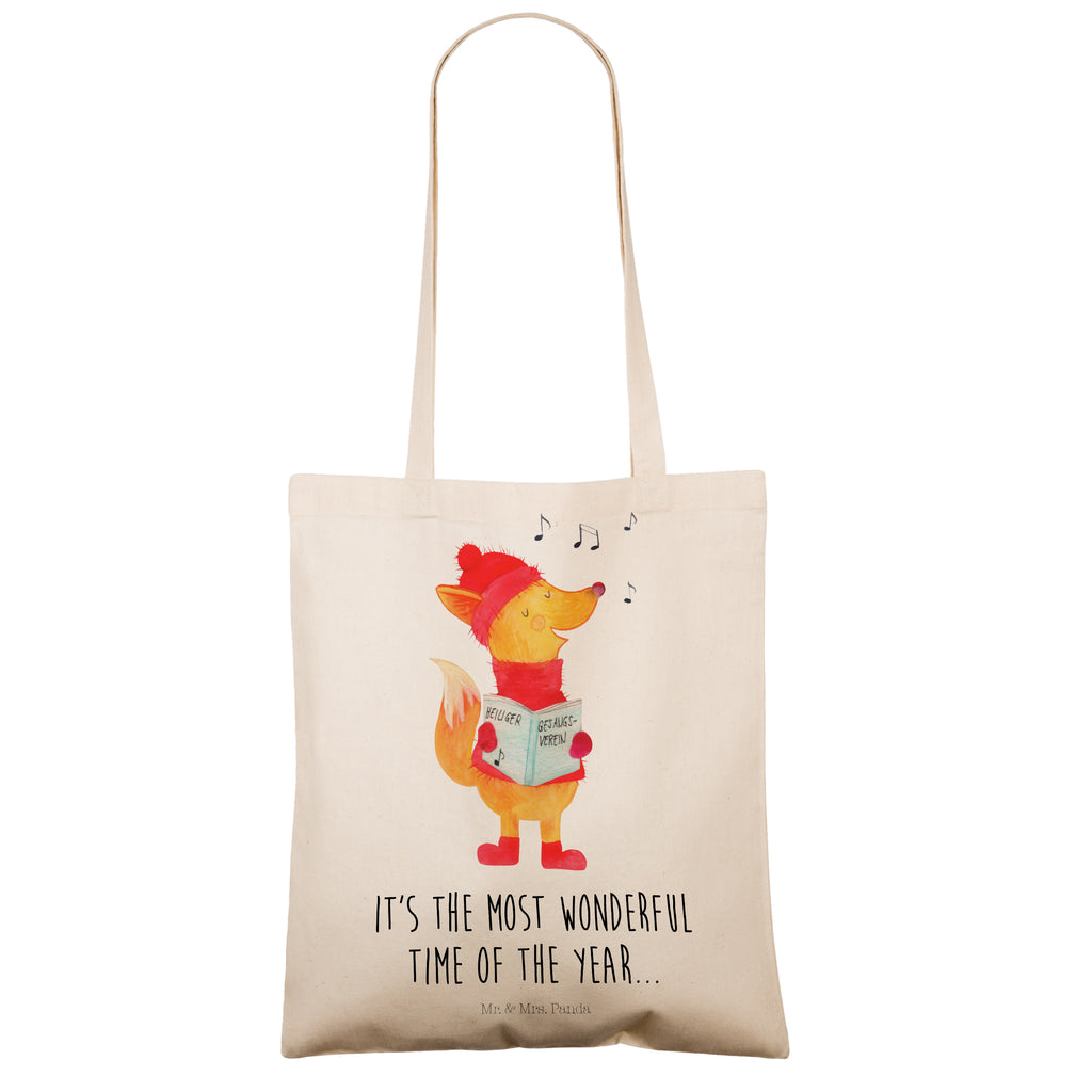 Tragetasche Fuchs Sänger Beuteltasche, Beutel, Einkaufstasche, Jutebeutel, Stoffbeutel, Tasche, Shopper, Umhängetasche, Strandtasche, Schultertasche, Stofftasche, Tragetasche, Badetasche, Jutetasche, Einkaufstüte, Laptoptasche, Winter, Weihnachten, Weihnachtsdeko, Nikolaus, Advent, Heiligabend, Wintermotiv, Fuchs, Füchse, Sänger, Geschenk Sänger, Singen, Weihnachtslieder