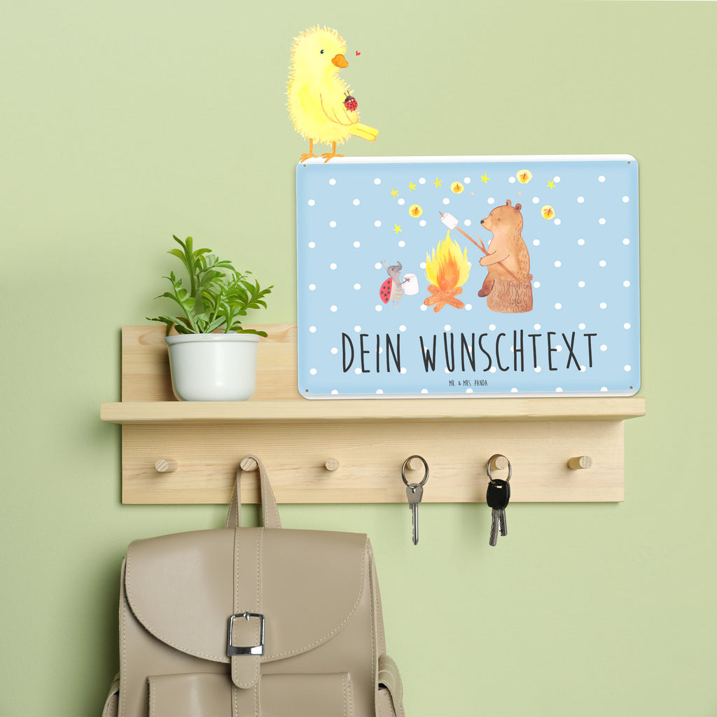 Personalisiertes Blechschild Bär & Marienkäfer Lagerfeuer Blechschild, Metallschild, Geschenk Schild, Schild, Magnet-Metall-Schild, Deko Schild, Wandschild, Wand-Dekoration, Türschild, Bär, Teddy, Teddybär, Lagerfeuer