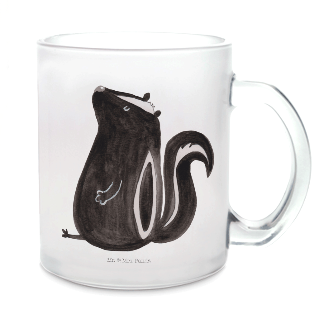 Teetasse Stinktier sitzend Teetasse, Teeglas, Teebecher, Tasse mit Henkel, Tasse, Glas Teetasse, Teetasse aus Glas, Stinktier, Skunk, Wildtier, Raubtier, Stinker, Stinki, Spruch, Büro, Recht, Besserwisser