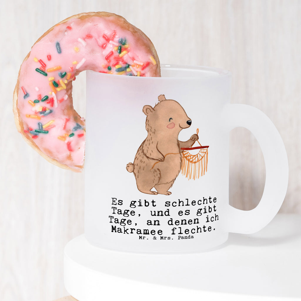 Teetasse Bär Makramee Tage Teetasse, Teeglas, Teebecher, Tasse mit Henkel, Tasse, Glas Teetasse, Teetasse aus Glas, Geschenk, Sport, Sportart, Hobby, Schenken, Danke, Dankeschön, Auszeichnung, Gewinn, Sportler, Makramee, Basteln, Basteln mit Makramee