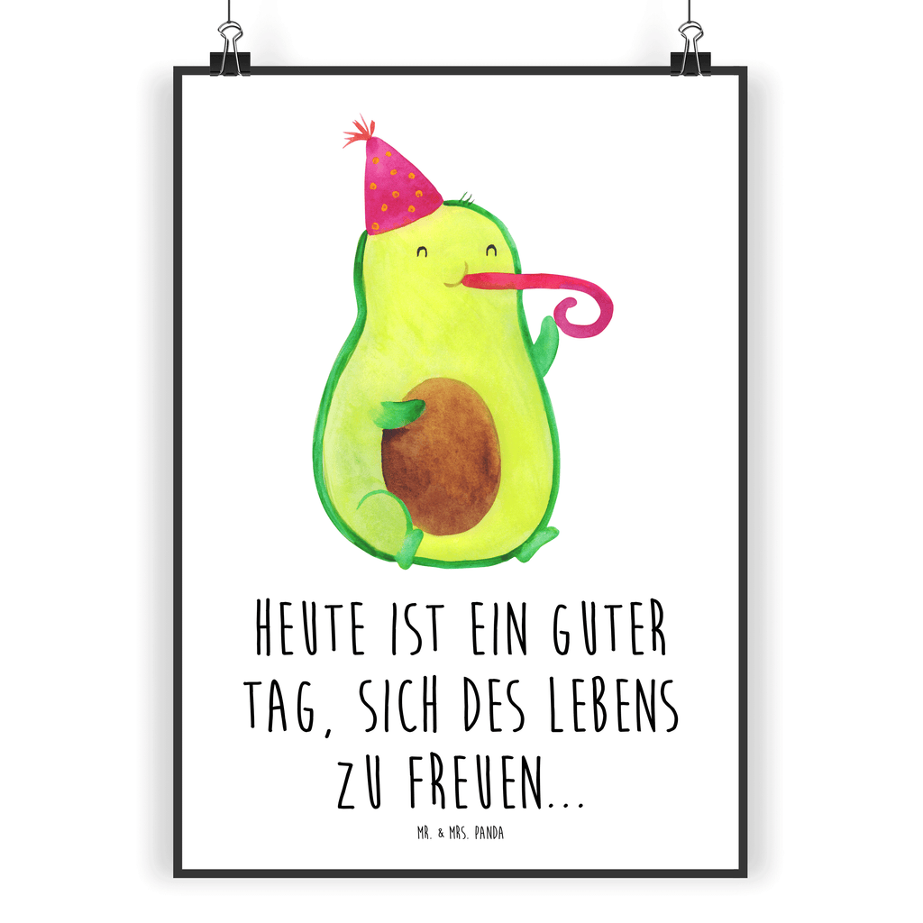 Poster Avocado Partyhupe Poster, Wandposter, Bild, Wanddeko, Küchenposter, Kinderposter, Wanddeko Bild, Raumdekoration, Wanddekoration, Handgemaltes Poster, Mr. & Mrs. Panda Poster, Designposter, Kunstdruck, Posterdruck, Avocado, Veggie, Vegan, Gesund, Party, Feierlichkeit, Feier, Fete, Geburtstag, Gute Laune, Tröte