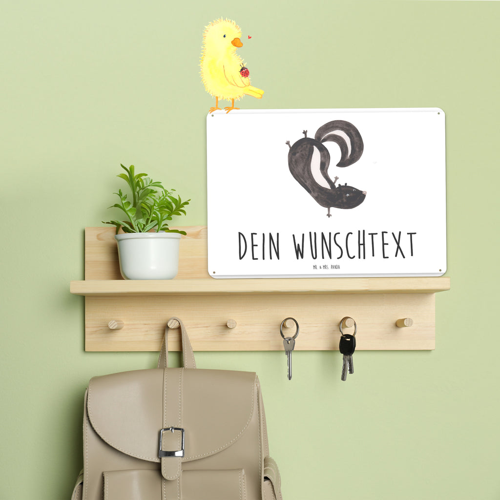 Personalisiertes Blechschild Stinktier Handstand Blechschild, Metallschild, Geschenk Schild, Schild, Magnet-Metall-Schild, Deko Schild, Wandschild, Wand-Dekoration, Türschild, Stinktier, Skunk, Wildtier, Raubtier, Stinker, Stinki, Spielplatz, verpielt, Kind