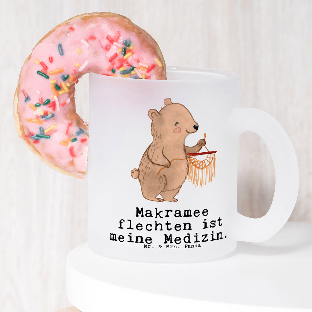 Teetasse Bär Makramee Medizin Teetasse, Teeglas, Teebecher, Tasse mit Henkel, Tasse, Glas Teetasse, Teetasse aus Glas, Geschenk, Sport, Sportart, Hobby, Schenken, Danke, Dankeschön, Auszeichnung, Gewinn, Sportler, Makramee, Basteln, Basteln mit Makramee