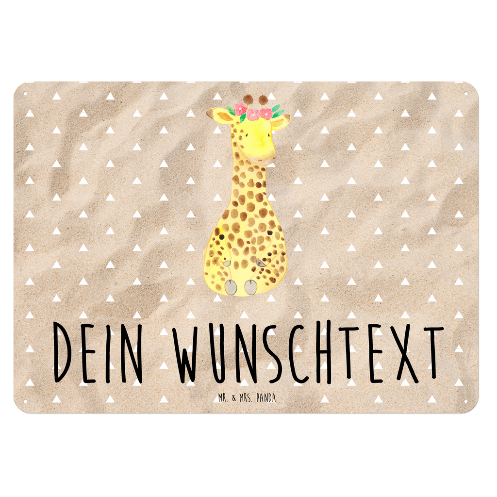 Personalisiertes Blechschild Giraffe Blumenkranz Blechschild, Metallschild, Geschenk Schild, Schild, Magnet-Metall-Schild, Deko Schild, Wandschild, Wand-Dekoration, Türschild, Afrika, Wildtiere, Giraffe, Blumenkranz, Abenteurer, Selbstliebe, Freundin