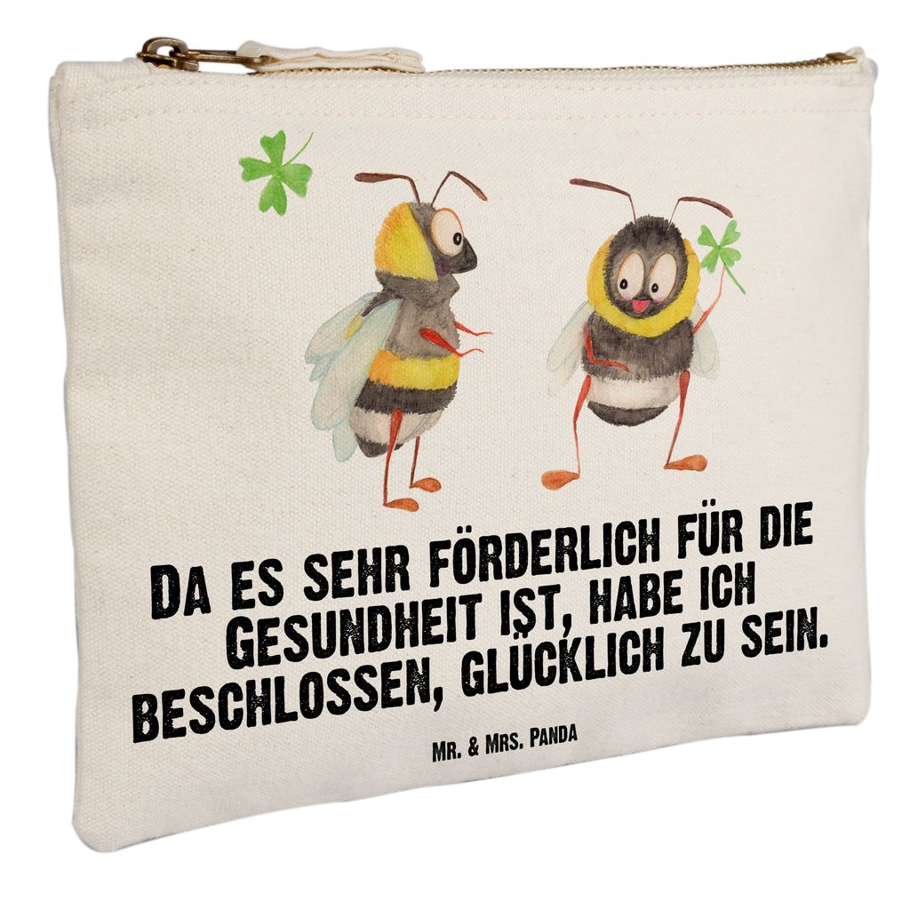 Schminktasche Hummeln mit Kleeblatt Schminktasche, Kosmetiktasche, Kosmetikbeutel, Stiftemäppchen, Etui, Federmappe, Makeup, XXL, Schminketui, Kosmetiketui, Schlamperetui, Tiermotive, Gute Laune, lustige Sprüche, Tiere, Hummel, Biene, Spruch positiv, Biene Deko, Spruch schön, glücklich sein, glücklich werden, Spruch fröhlich