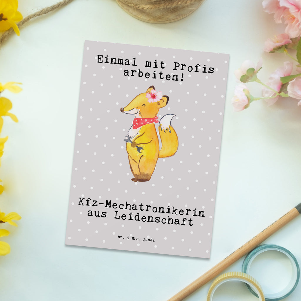 Postkarte Kfz-Mechatronikerin aus Leidenschaft Postkarte, Karte, Geschenkkarte, Grußkarte, Einladung, Ansichtskarte, Geburtstagskarte, Einladungskarte, Dankeskarte, Ansichtskarten, Einladung Geburtstag, Einladungskarten Geburtstag, Beruf, Ausbildung, Jubiläum, Abschied, Rente, Kollege, Kollegin, Geschenk, Schenken, Arbeitskollege, Mitarbeiter, Firma, Danke, Dankeschön, Kfz-Mechatronikerin, Kraftfahrzeugmechanikerin, Meisterin, Gesellenprüfung