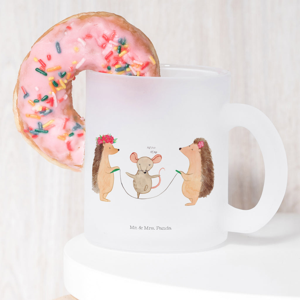 Teetasse Igel Seilhüpfen Teetasse, Teeglas, Teebecher, Tasse mit Henkel, Tasse, Glas Teetasse, Teetasse aus Glas, Tiermotive, Gute Laune, lustige Sprüche, Tiere, Igel, Maus, Seilspringen, Seilhüpfen, Kinder, Kindergarten